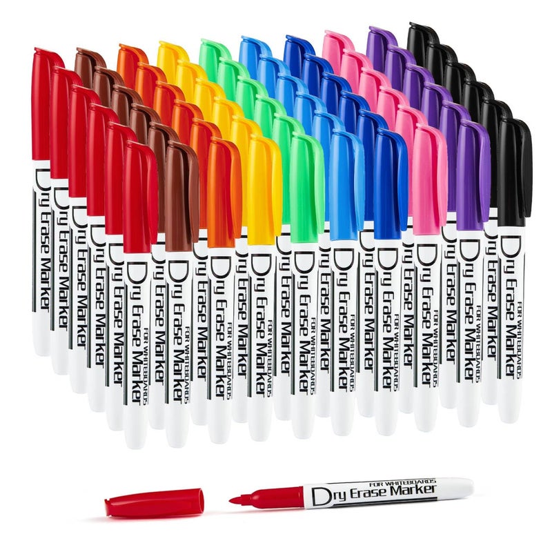 Volcanics Dry Erase Markers Bulk Pack of 60 Low Odor Fine Whiteboard Markers Pens, 10 Assorted Colors for Whiteboard Dry Erase Calendar - Image 1